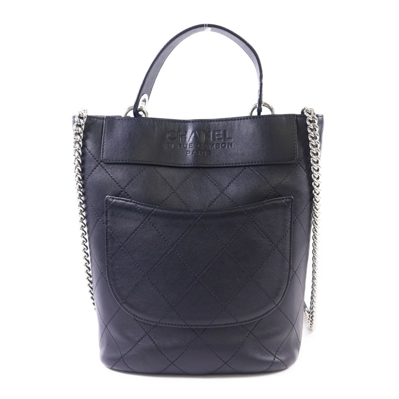 CHANEL 牛皮皮革2 Way Bucket Shoulder銀扣手挽肩背兩用袋-1