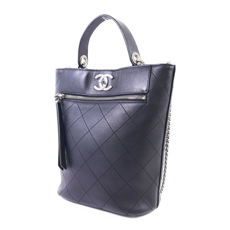 CHANEL 牛皮皮革2 Way Bucket Shoulder銀扣手挽肩背兩用袋-2
