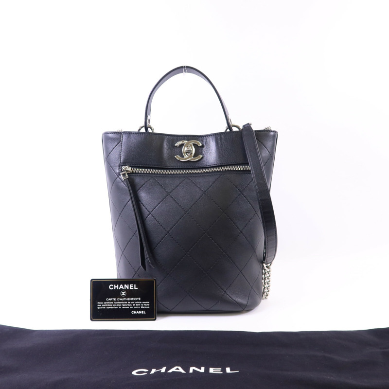CHANEL 牛皮皮革2 Way Bucket Shoulder銀扣手挽肩背兩用袋-10