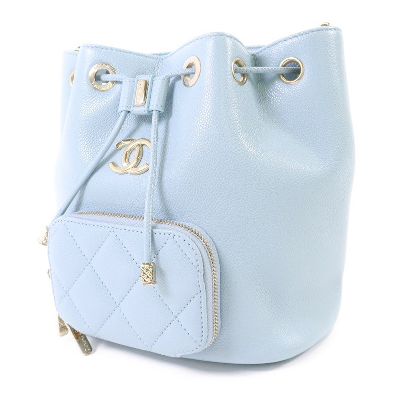 CHANEL 牛皮皮革Bucket Bag金扣鏈帶肩背袋-2