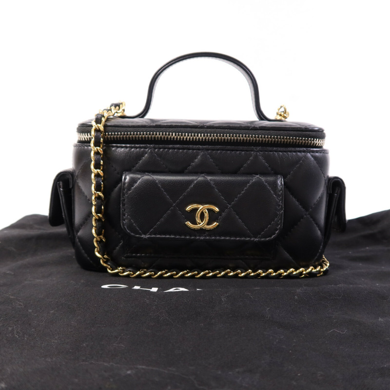 CHANEL 羊皮皮革Vanity Case金扣鏈帶肩背袋-9