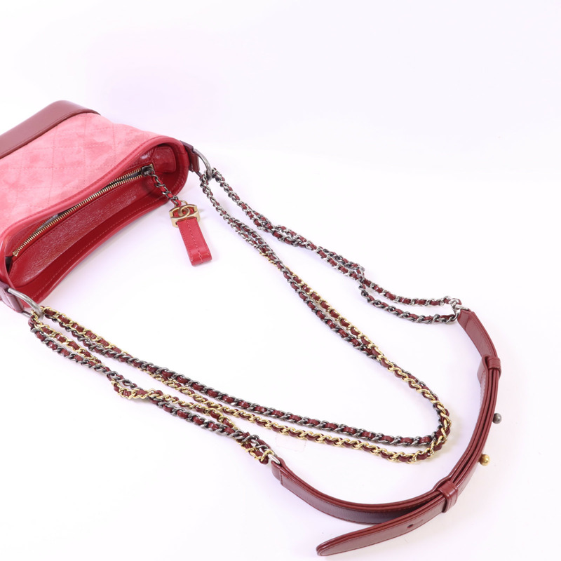 CHANEL 牛皮皮革/麂皮皮革Gabrielle Small鏈帶肩背袋-4