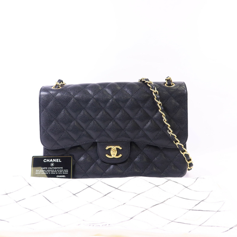 CHANEL 牛皮皮革Large Classic金扣鏈帶肩背袋-17