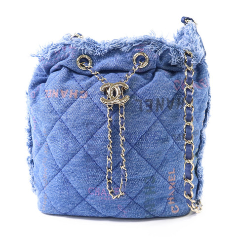 CHANEL 牛仔布料Denim Mood Chain Bucket Bag金扣鏈帶肩背袋