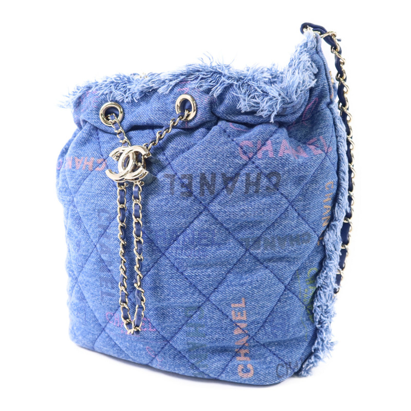 CHANEL 牛仔布料Denim Mood Chain Bucket Bag金扣鏈帶肩背袋-2