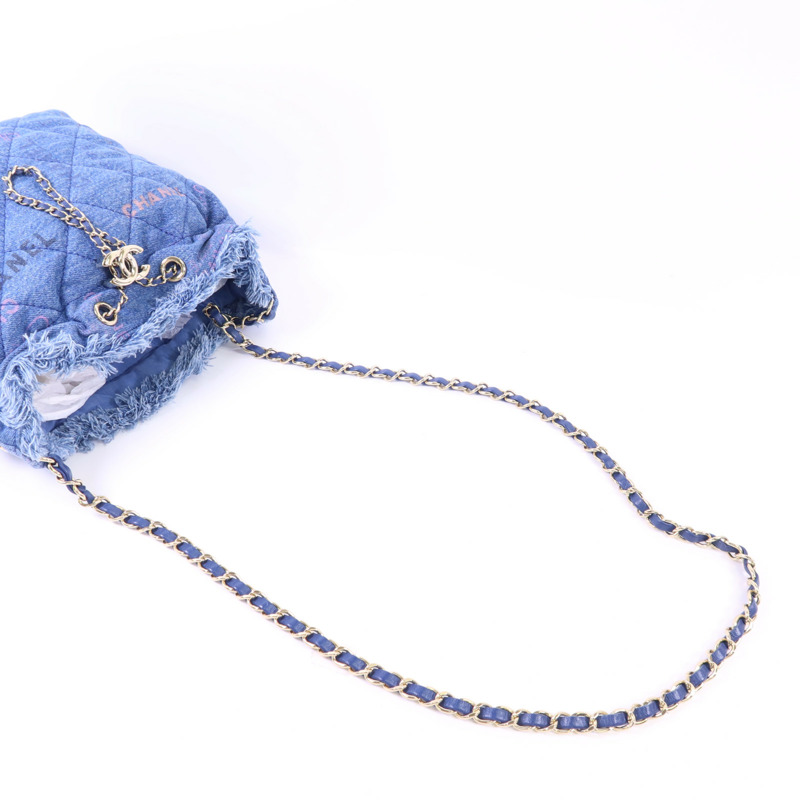 CHANEL 牛仔布料Denim Mood Chain Bucket Bag金扣鏈帶肩背袋-8