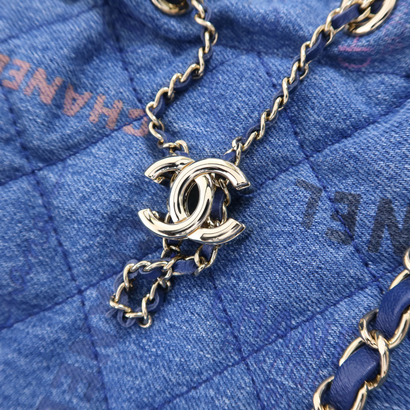 CHANEL 牛仔布料Denim Mood Chain Bucket Bag金扣鏈帶肩背袋-9