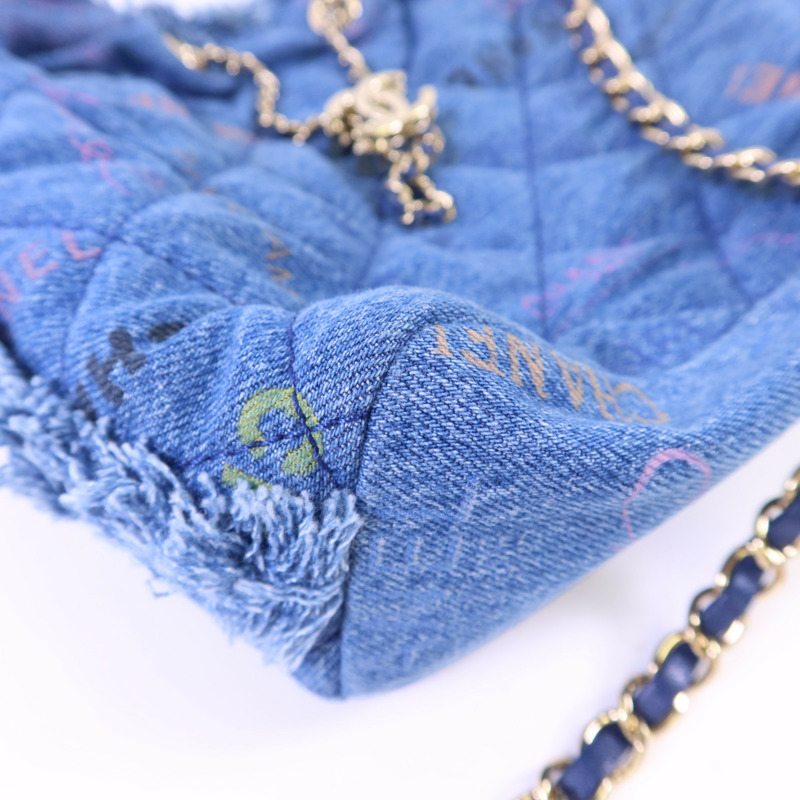 CHANEL 牛仔布料Denim Mood Chain Bucket Bag金扣鏈帶肩背袋-11