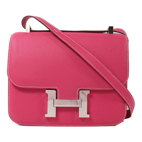 HERMES Epsom皮革Constance 24銀扣肩背袋Rose Tyrien