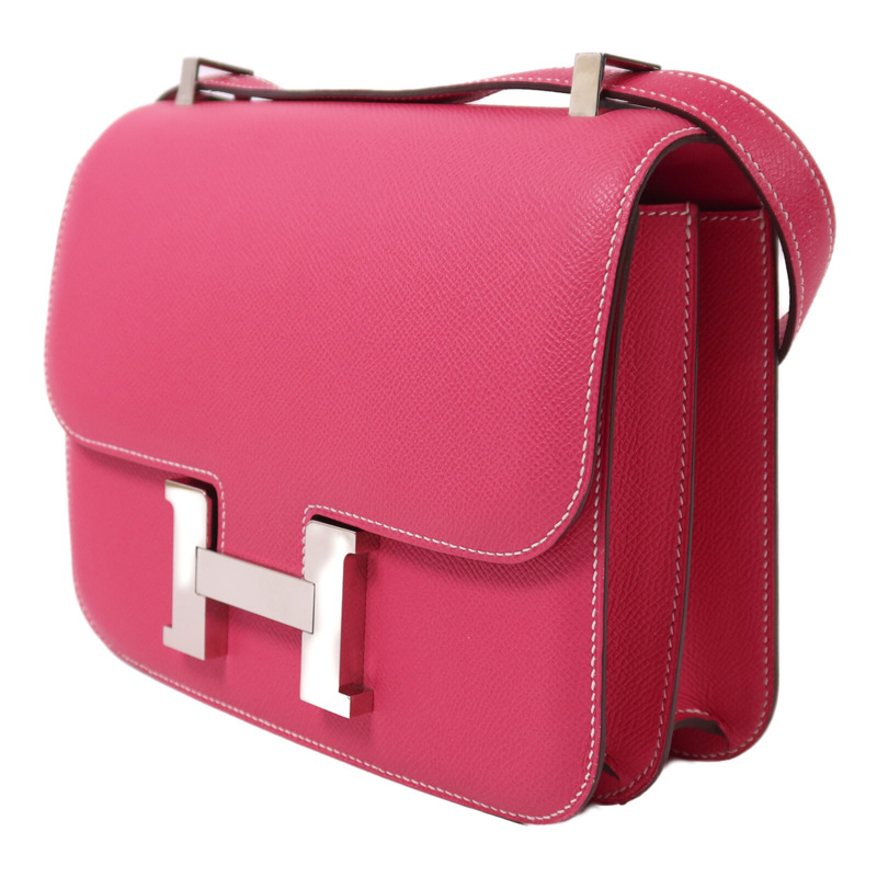HERMES Epsom皮革Constance 24銀扣肩背袋Rose Tyrien-2
