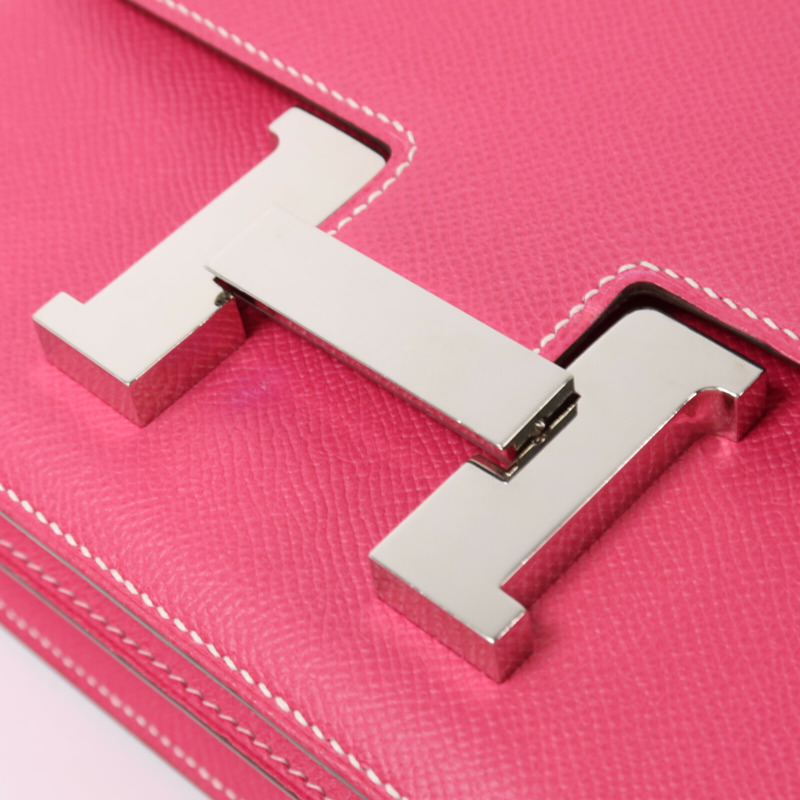 HERMES Epsom皮革Constance 24銀扣肩背袋Rose Tyrien-7