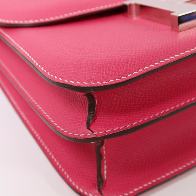 HERMES Epsom皮革Constance 24銀扣肩背袋Rose Tyrien-9