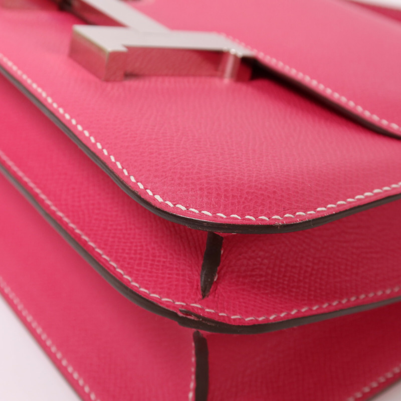HERMES Epsom皮革Constance 24銀扣肩背袋Rose Tyrien-10