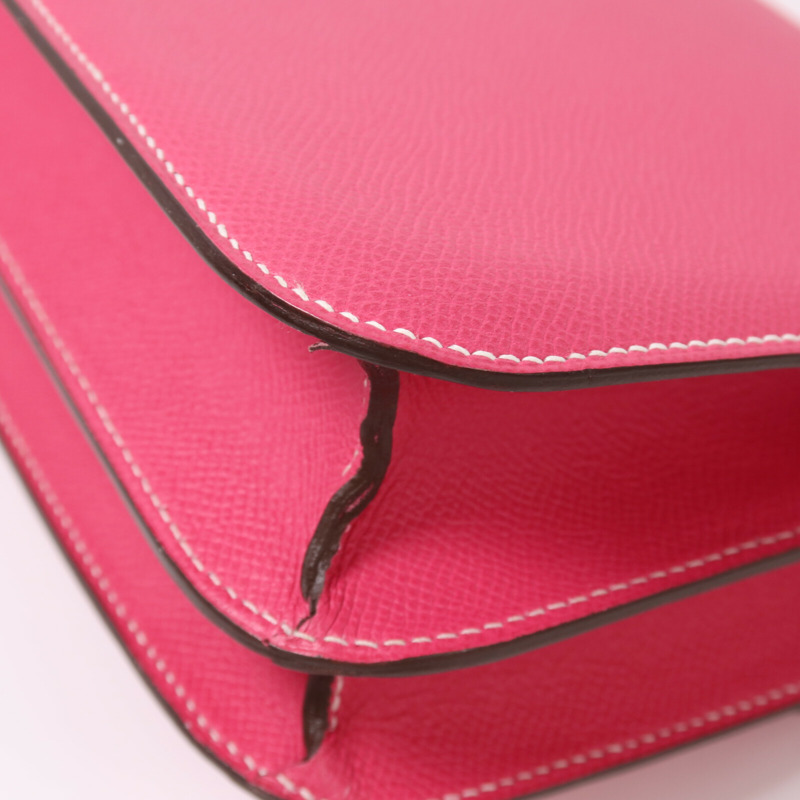 HERMES Epsom皮革Constance 24銀扣肩背袋Rose Tyrien-12