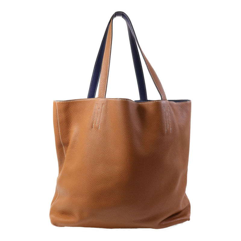 HERMES Clemence皮革Double Sens 45肩背袋/手挽袋Gold/Bleu Encre-1