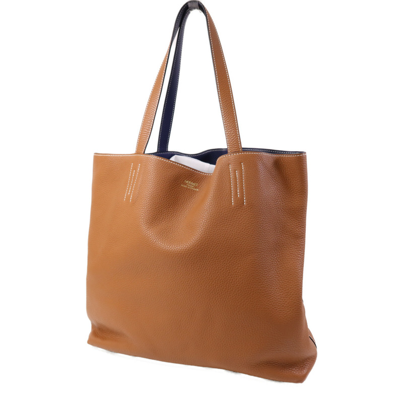HERMES Clemence皮革Double Sens 45肩背袋/手挽袋Gold/Bleu Encre-2