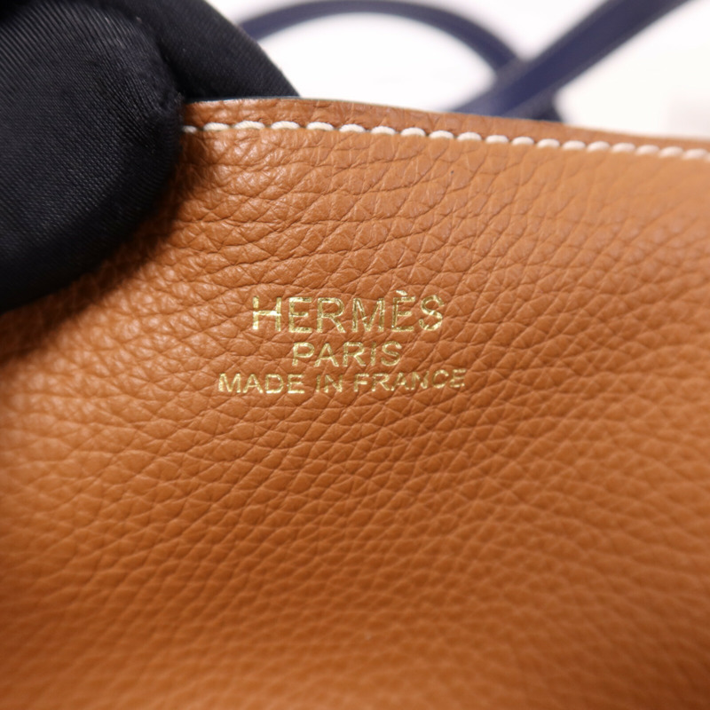 HERMES Clemence皮革Double Sens 45肩背袋/手挽袋Gold/Bleu Encre-5
