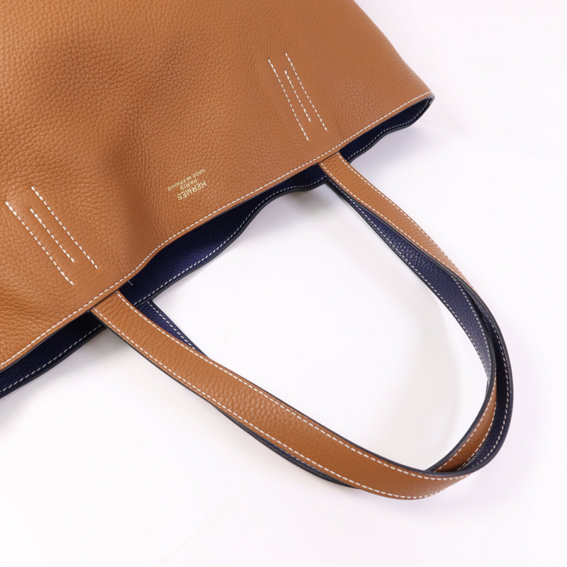 HERMES Clemence皮革Double Sens 45肩背袋/手挽袋Gold/Bleu Encre-7
