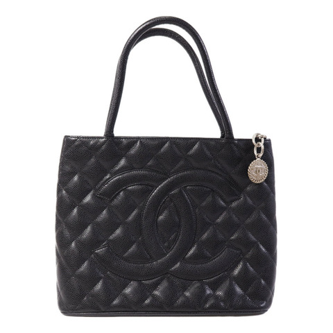 CHANEL 牛皮皮革Medallion Tote銀扣手挽袋