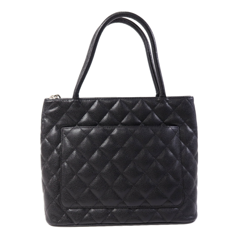 CHANEL 牛皮皮革Medallion Tote銀扣手挽袋-1