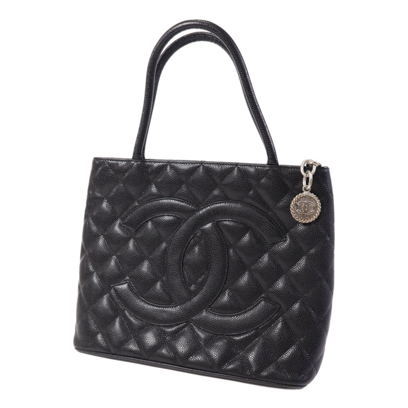 CHANEL 牛皮皮革Medallion Tote銀扣手挽袋-2
