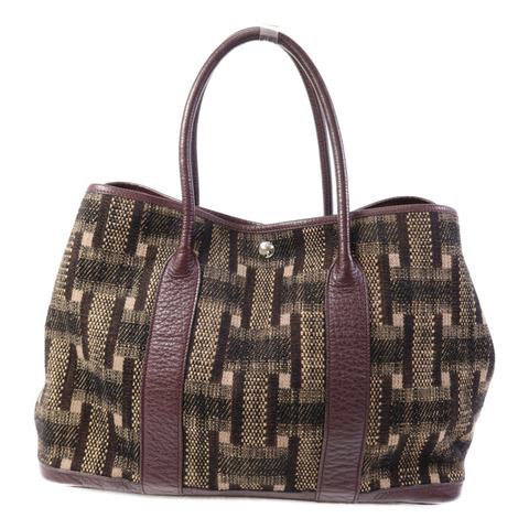 HERMES Wool Fabric/Negonda皮革Garden Party PM銀扣手挽袋Burgundy