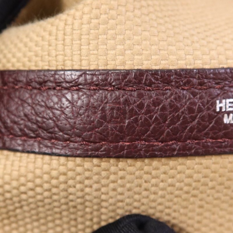 HERMES Wool Fabric/Negonda皮革Garden Party PM銀扣手挽袋Burgundy-7