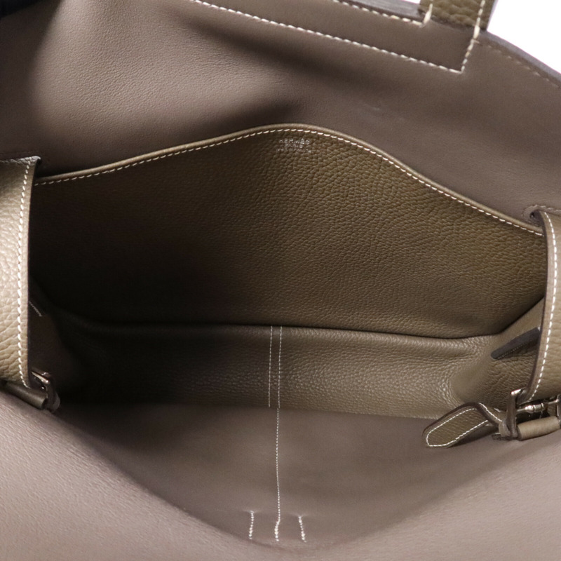 HERMES Swift/Clemence皮革Halzan 31銀扣手挽肩背兩用袋Etain-4