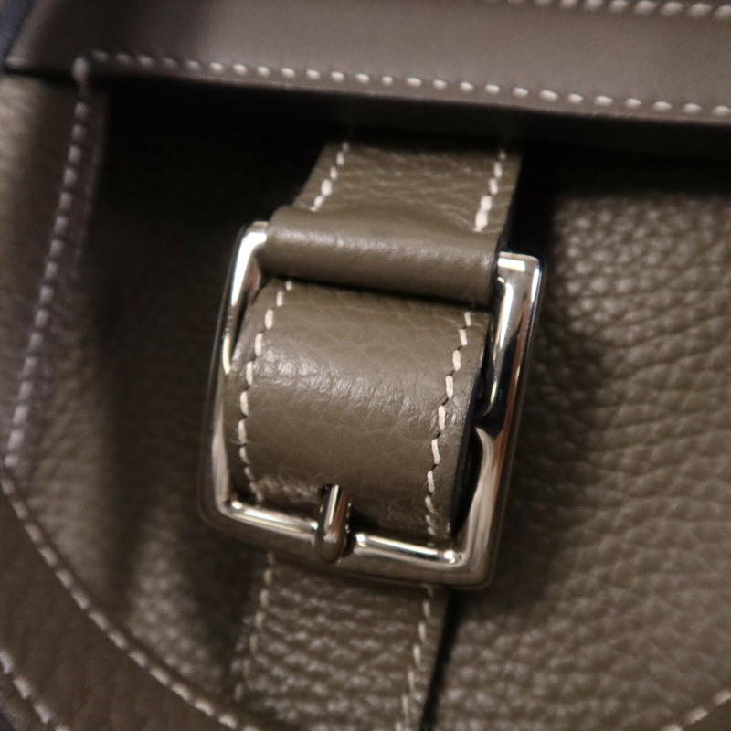 HERMES Swift/Clemence皮革Halzan 31銀扣手挽肩背兩用袋Etain-6