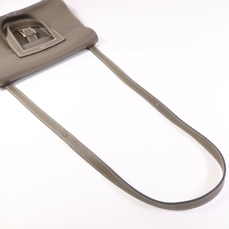 HERMES Swift/Clemence皮革Halzan 31銀扣手挽肩背兩用袋Etain-8