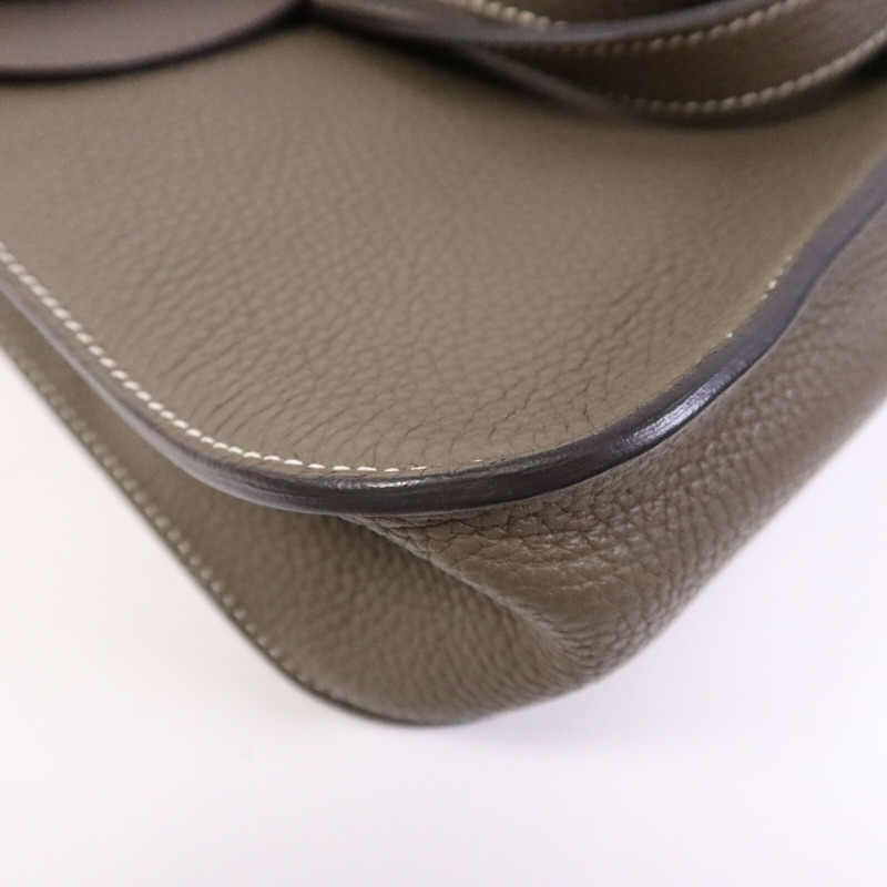 HERMES Swift/Clemence皮革Halzan 31銀扣手挽肩背兩用袋Etain-12