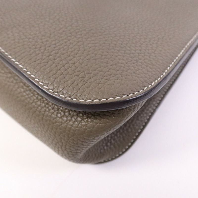 HERMES Swift/Clemence皮革Halzan 31銀扣手挽肩背兩用袋Etain-13