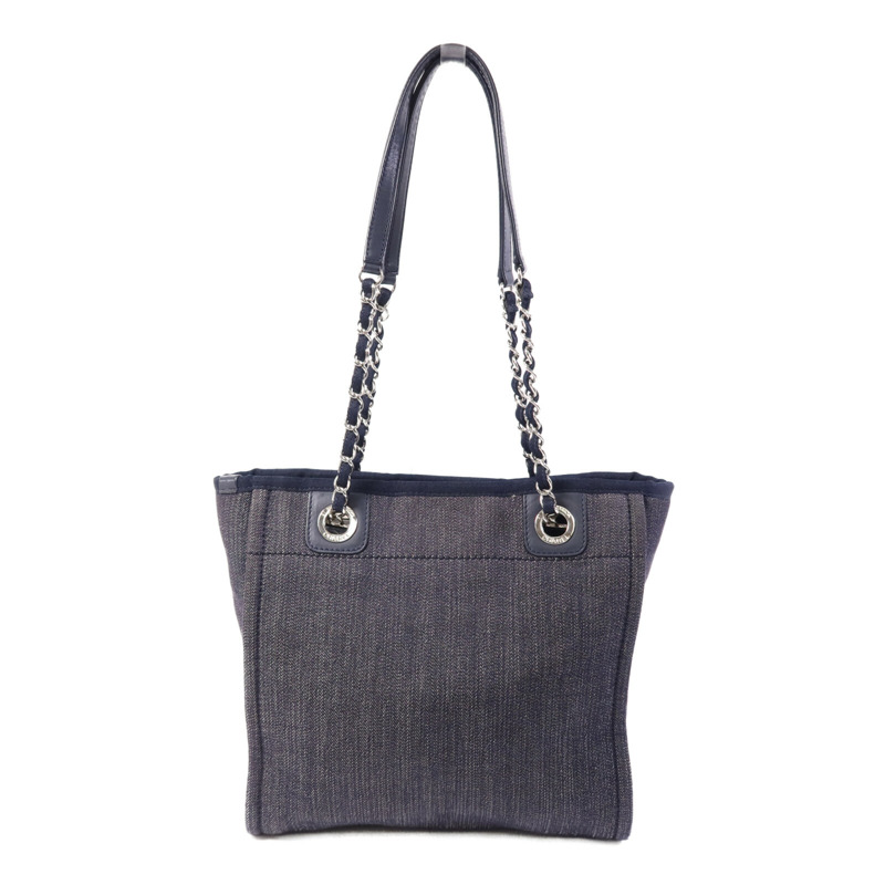 CHANEL 帆布Deauville Tote銀扣肩背袋-1