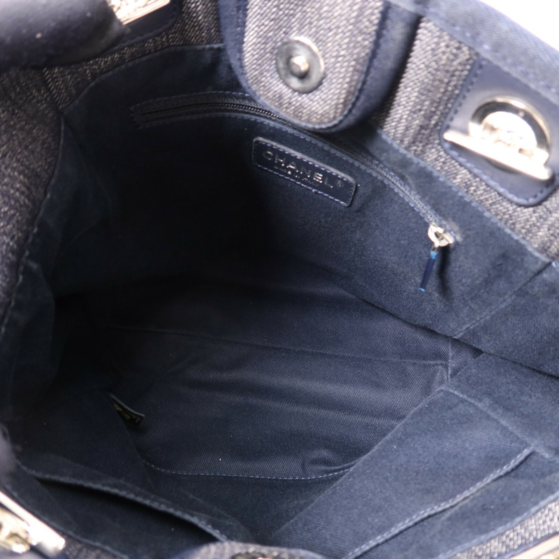 CHANEL 帆布Deauville Tote銀扣肩背袋-4