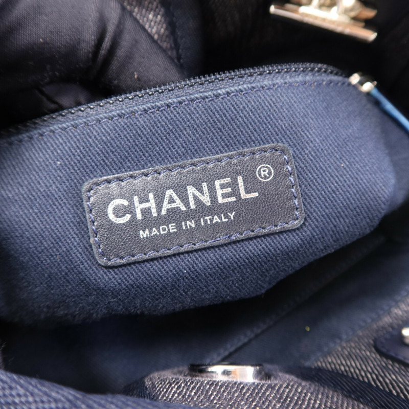 CHANEL 帆布Deauville Tote銀扣肩背袋-5