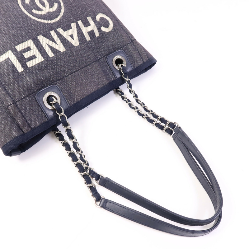 CHANEL 帆布Deauville Tote銀扣肩背袋-8