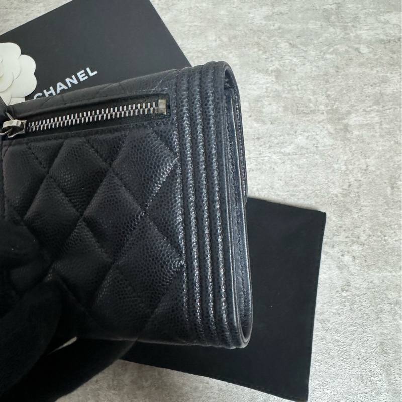 正品 Chanel boy 經典短夾黑銀-6