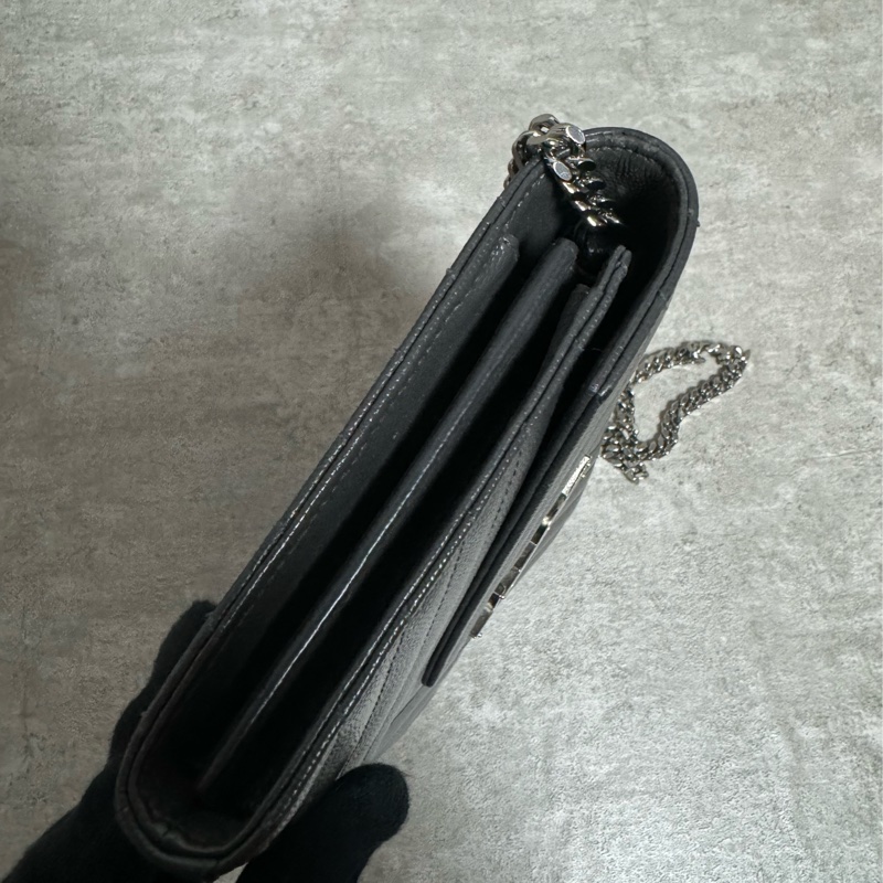 正品 Ysl 大款灰銀荔枝皮斜背包-4