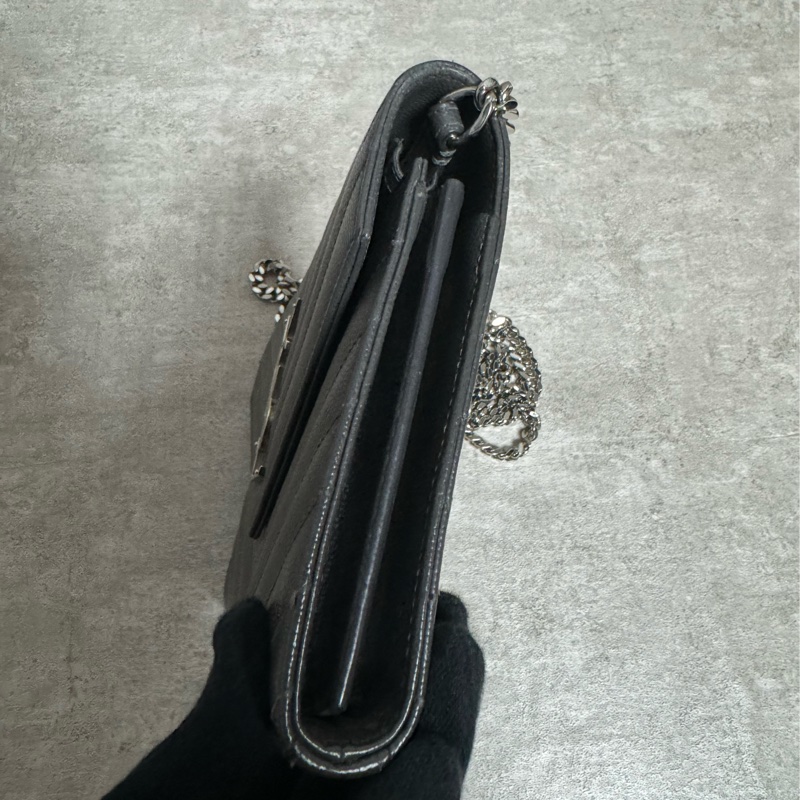 正品 Ysl 大款灰銀荔枝皮斜背包-5