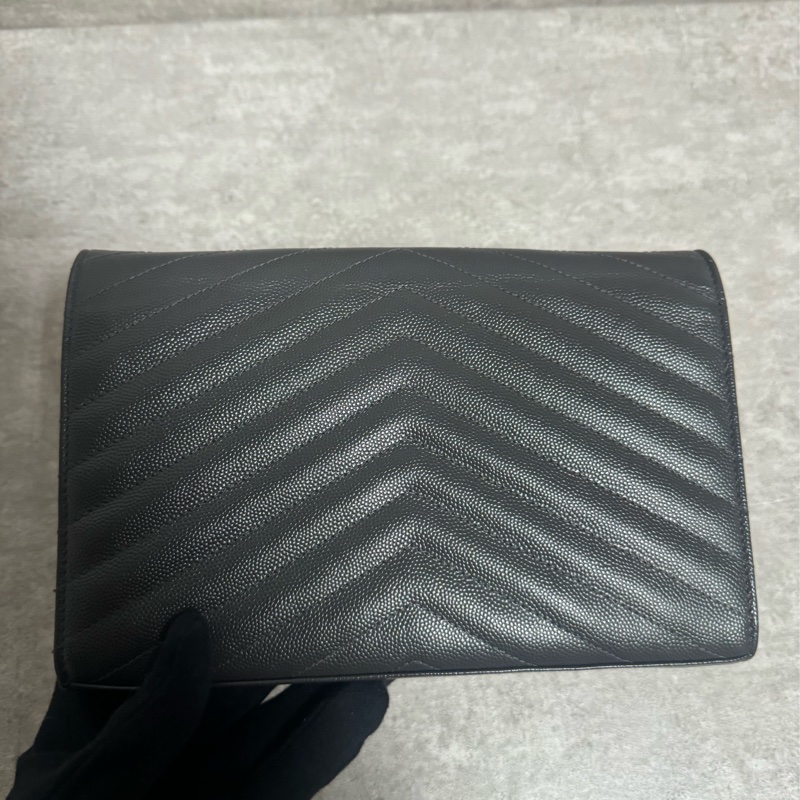 正品 Ysl 大款灰銀荔枝皮斜背包-6