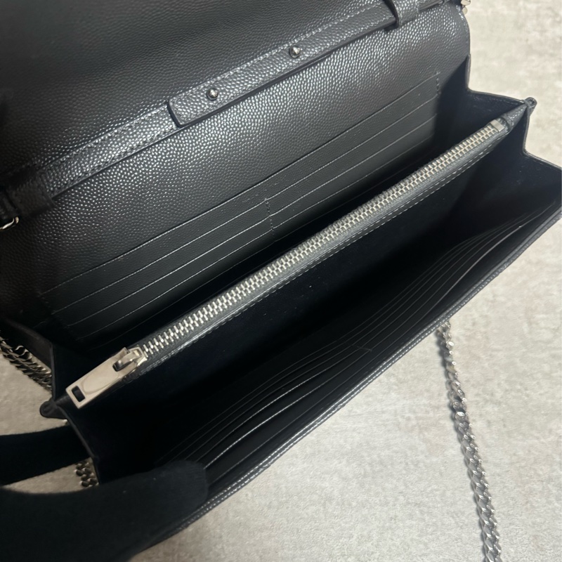 正品 Ysl 大款灰銀荔枝皮斜背包-7