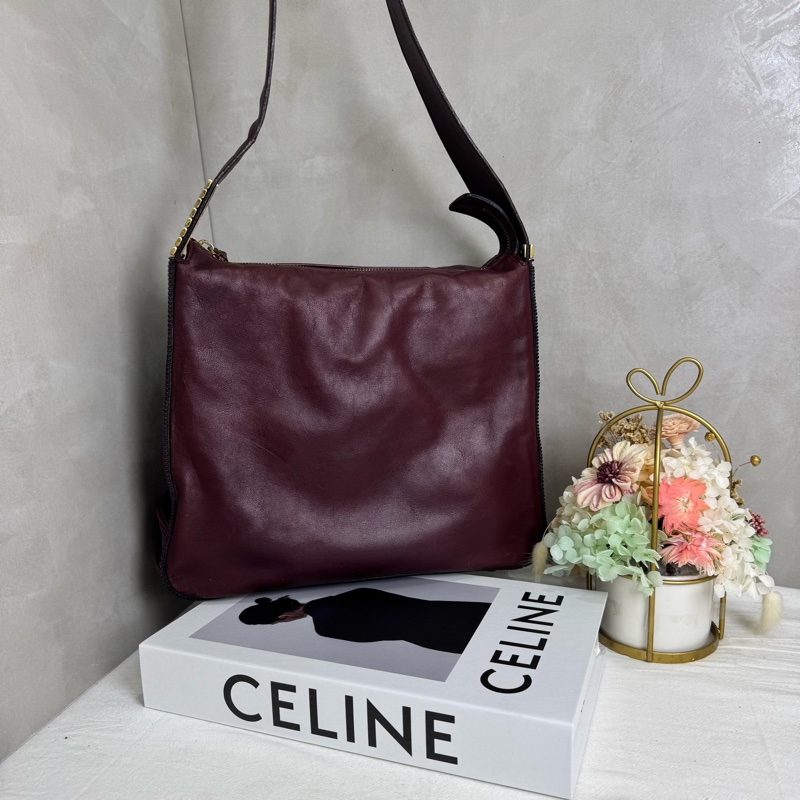 Celine 酒紅色單肩包 vintage 中古-1