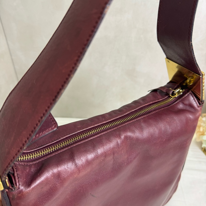 Celine 酒紅色單肩包 vintage 中古-8