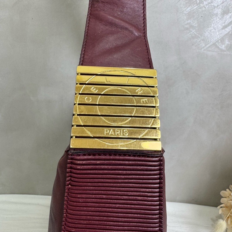 Celine 酒紅色單肩包 vintage 中古-9