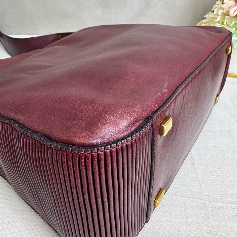 Celine 酒紅色單肩包 vintage 中古-12