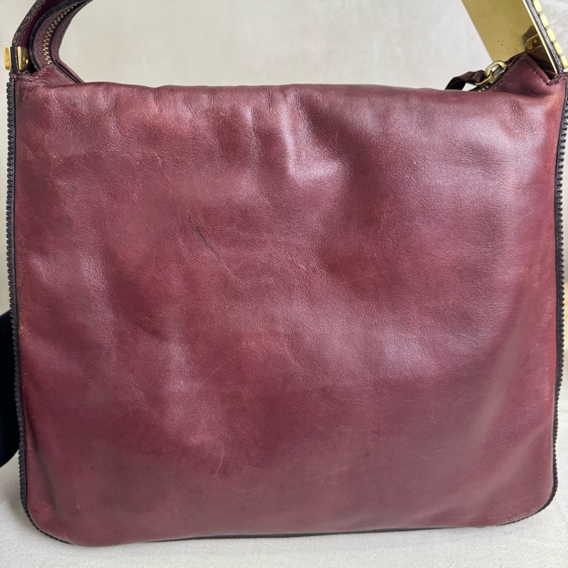 Celine 酒紅色單肩包 vintage 中古-15