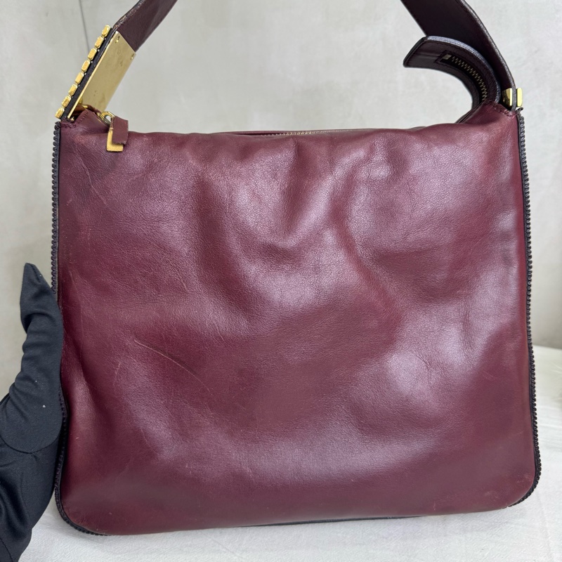 Celine 酒紅色單肩包 vintage 中古-16