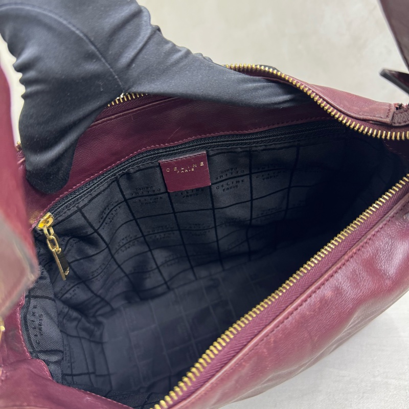 Celine 酒紅色單肩包 vintage 中古-18