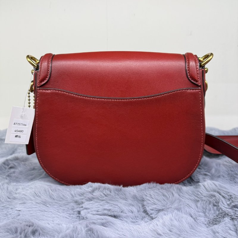 COACH 蔻馳BEAT C釦雙背帶斜背馬鞍包(紅)-4