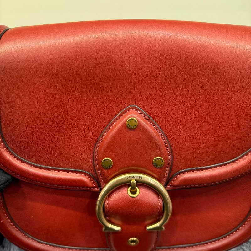 COACH 蔻馳BEAT C釦雙背帶斜背馬鞍包(紅)-20